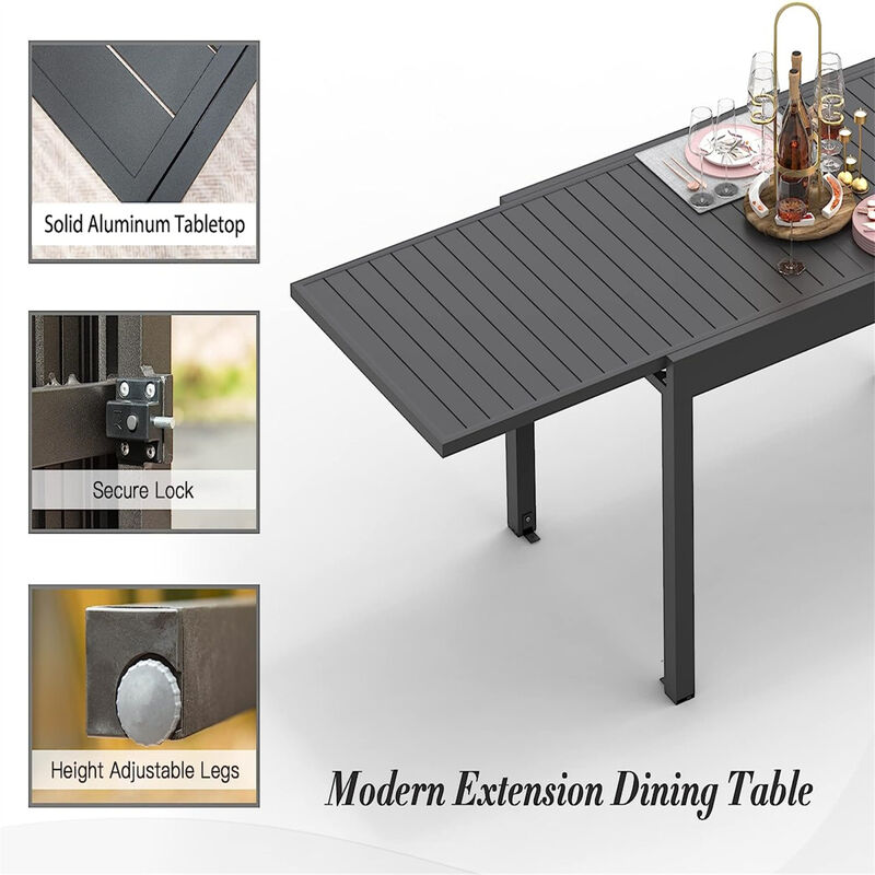 Expandable Metal Patio Table for 6-8 People