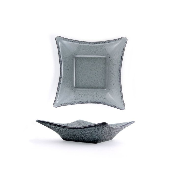 Glass Dinnerware 7.5" x 7.5" x h:2" 15 oz. Square Charcoal Glass Deep Plate (Set of 2)