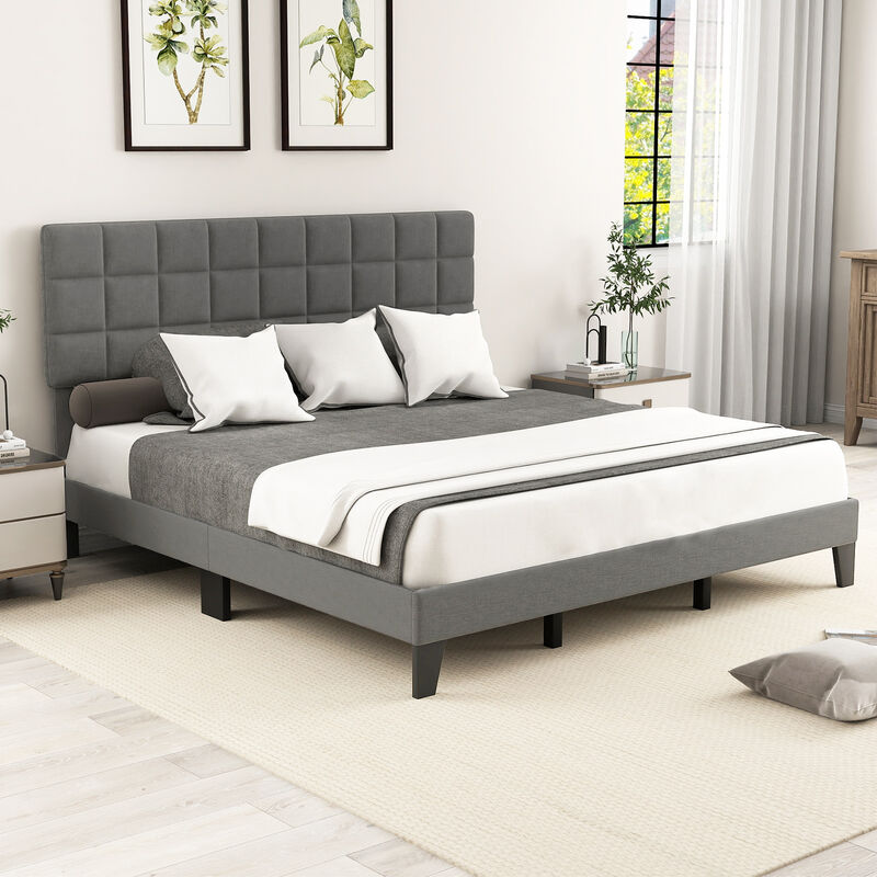 Modern Linen Bed Frame with Adjustable Headboard for Customizable Comfort and Stylish Bedroom Design