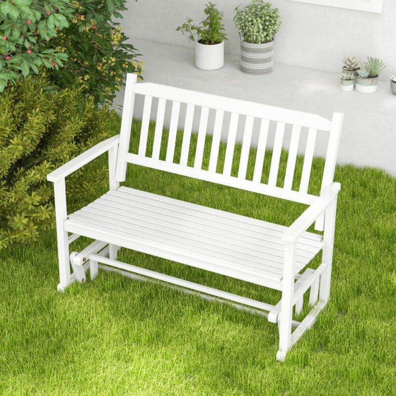 Hivvago 2 Seats Outdoor Glider Bench with Armrests and Slatted Seat-White