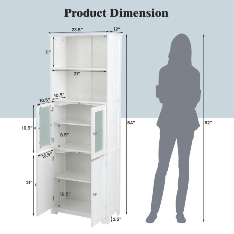Hivvago 6-Tier Freestanding Bathroom Cabinet with 2 Open Compartments and Adjustable Shelves