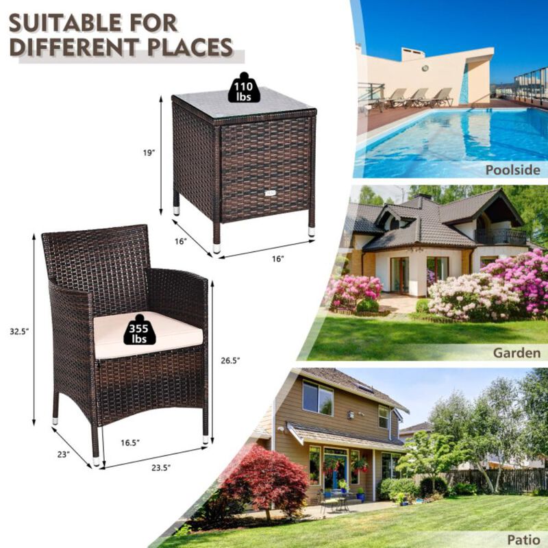 Hivvago 3 Pieces Ergonomic Wicker Patio Conversation Set
