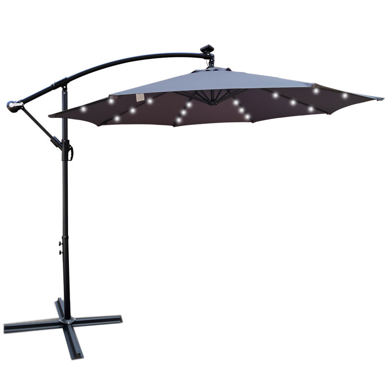 10 FT Outdoor Patio Umbrella Solar Powered LED Lighted Sun Shade Market Waterproof 8 Ribs