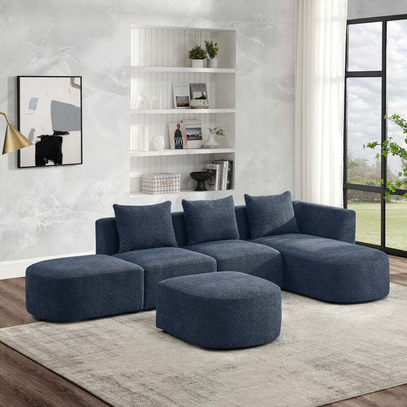 Navy L-Shaped Sectional with Ottoman