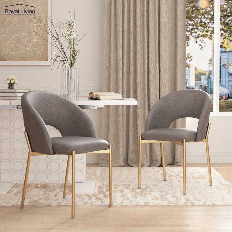 PU Dining Side Chair with Metal Legs,  for Dining Room, Bedroom, Living Room, Study Room, Office Area (Set of 2)