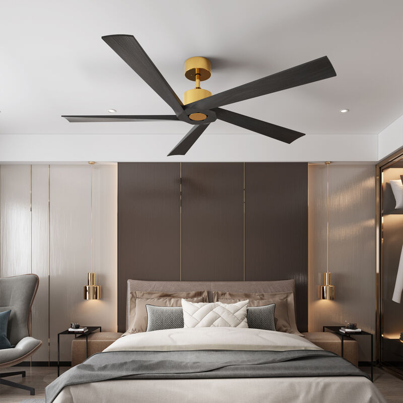 FUFU&GAGA 64-Inch Ceiling Fan 32.8-in with Black Blades Indoor/Outdoor Ceiling Fan Remote (5-Blade),Black