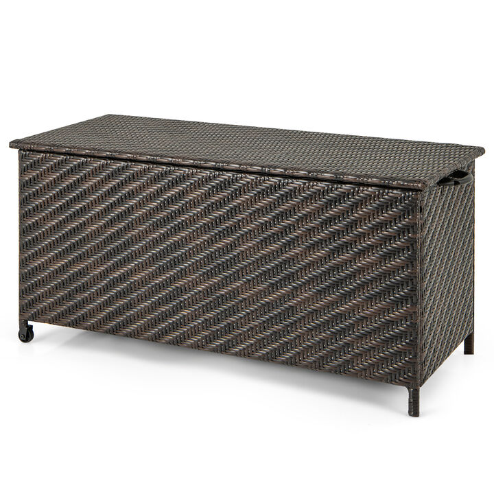 85 Gallon Outdoor Storage Box with Removable Liner and Universal Wheels for Easy Transport