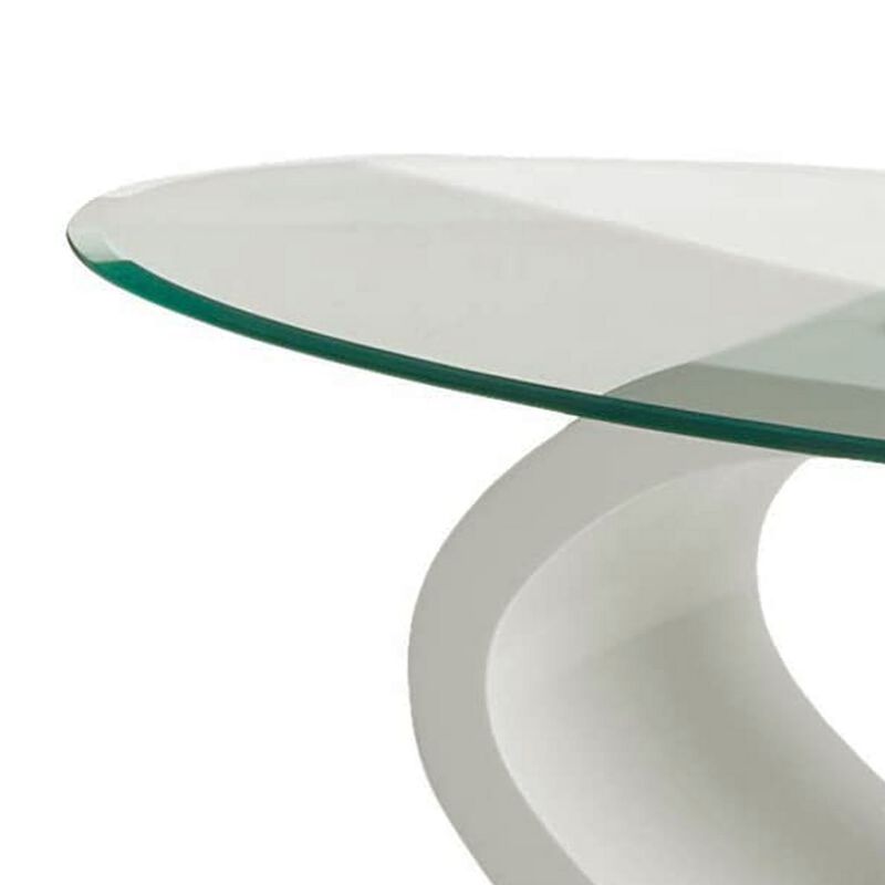 Contemporary Tempered Glass Top Coffee Table with O Shape Base, White-Benzara