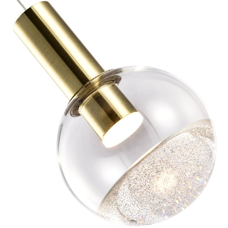 VONN Lighting Integrated LED Height Adjustable Pendant Light with Globe Shade, Brass