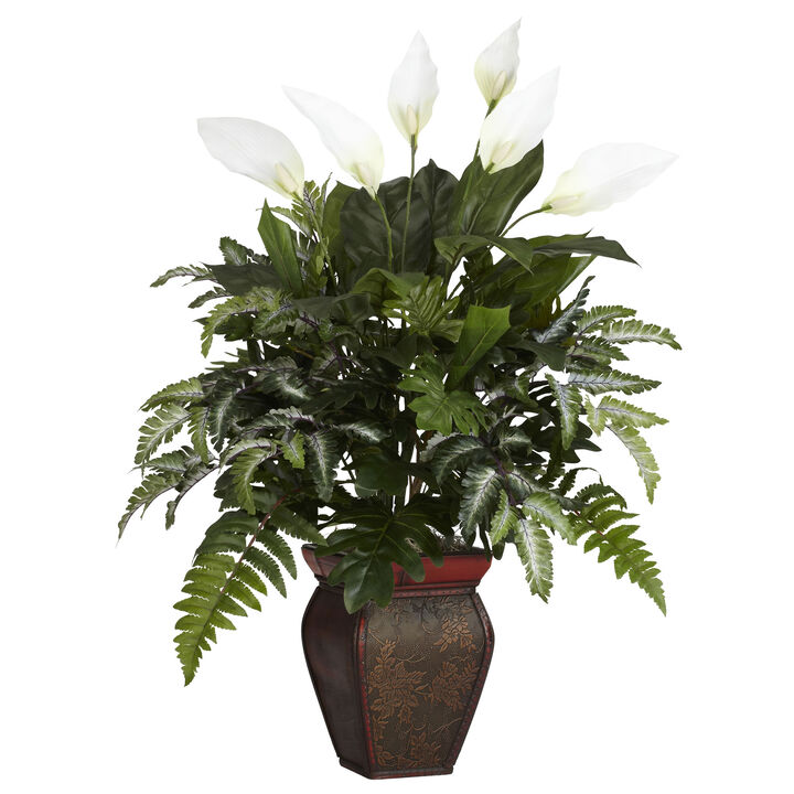 Hivvago Mixed Greens w/Spathyfillum & Decorative Vase Silk Plant