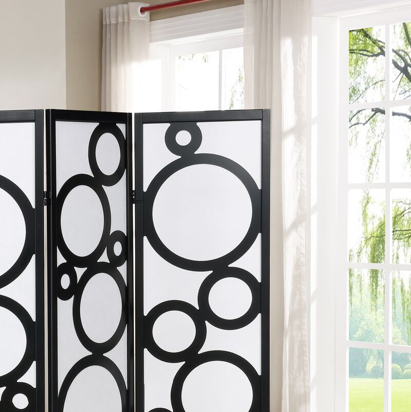 Streamdale Arvada 4-Panel Wood Room Divider with Circle Pattern, Black