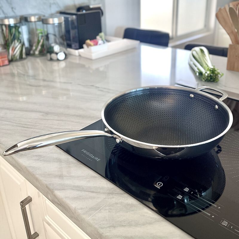 Tri-ply Stainless Steel Diamond Nonstick 5 QT Wok with Glass Lid