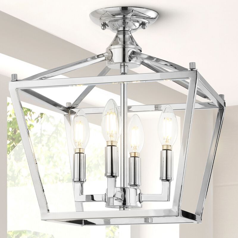 Plains 4-Light Iron Modern Farmhouse Pagoda LED Semi Flush Mount Lantern