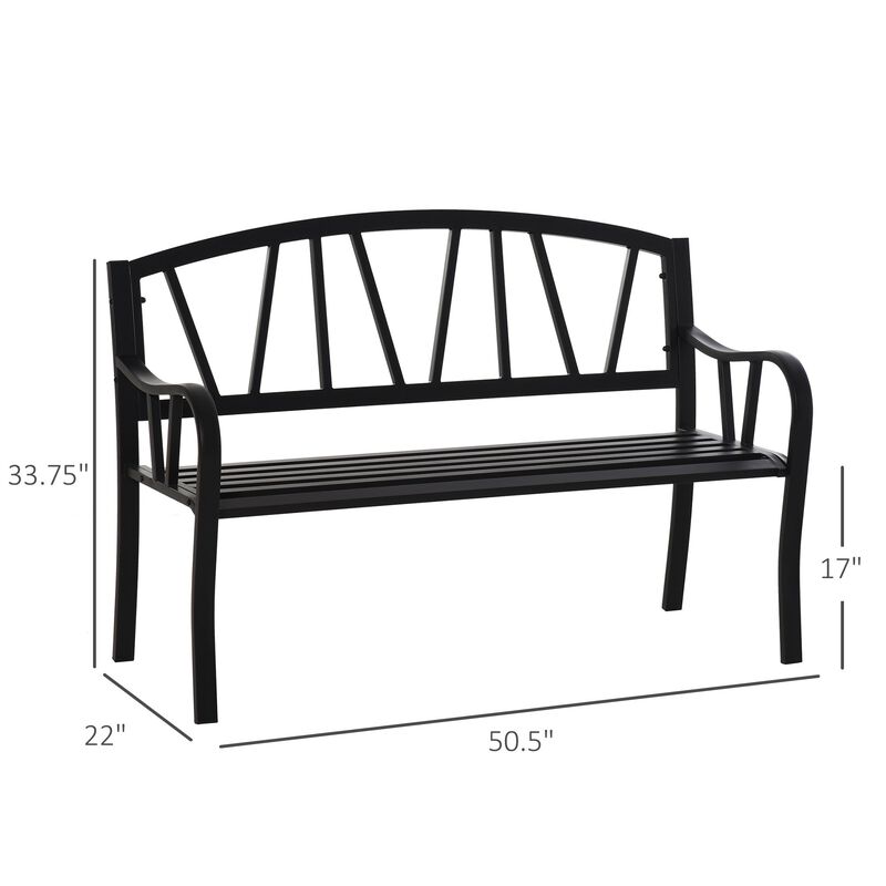 Metal Garden Seat: 2-Seater Decorative Outdoor Bench with Backrest