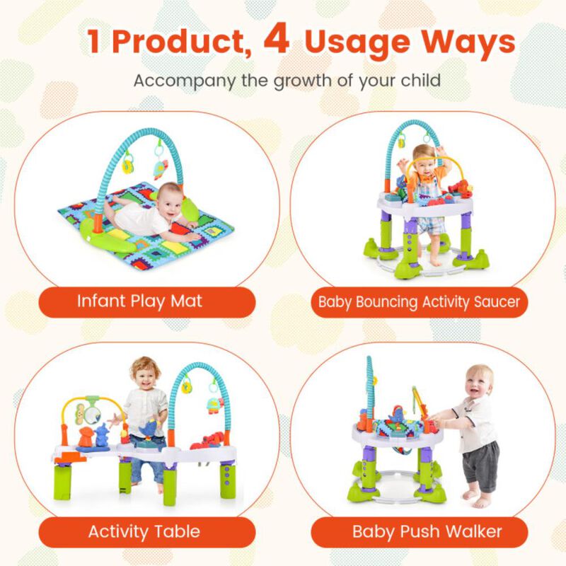 Hivvago 4-in-1 Baby Bouncer Activity Center with 3 Adjustable Heights-Green