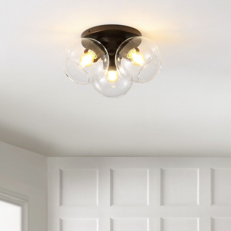 Iris Farmhouse Rustic Iron/Glass LED Semi Flush Mount