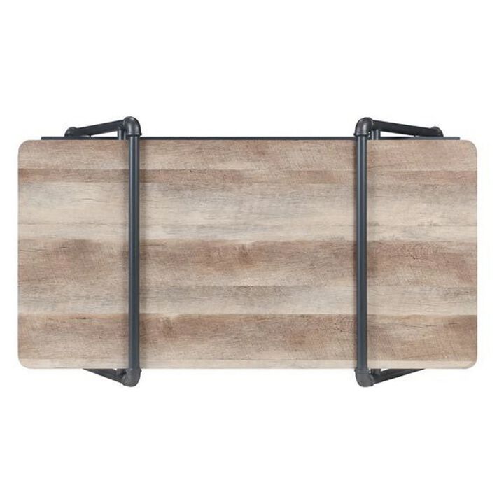 Coffee Table with Wooden Top and Mesh Shelf, Brown and Black-Benzara