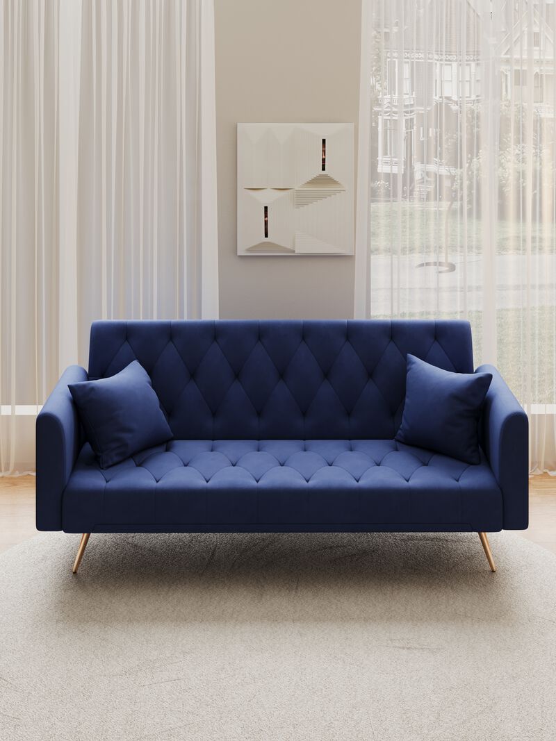 Merax Velvet Fabric Convertible Loveseat Sofa