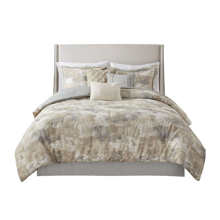 Gracie Mills Danial Textured Serenity 7-Piece Cotton Blend Comforter Ensemble