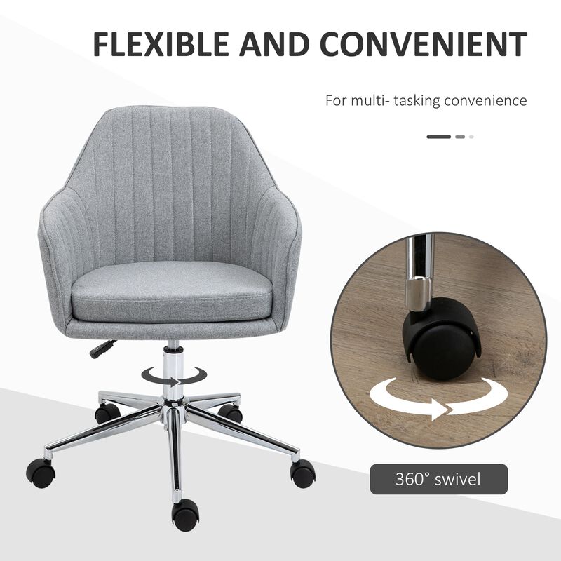 Light Grey Study Chair: Linen Fabric Scallop Shape Swivel Seat