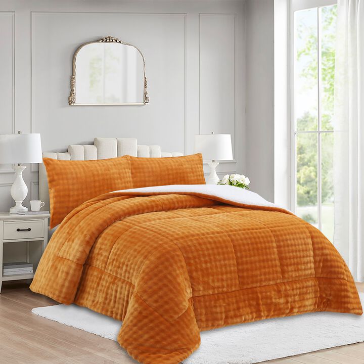 MarCielo Soft Flannel Bubble Comforter Set, 3-Piece Comforter Set – Fluffy Ultra Cozy, Warm, and Plush Bubble Comforter with 2 Pillowcase,King Size