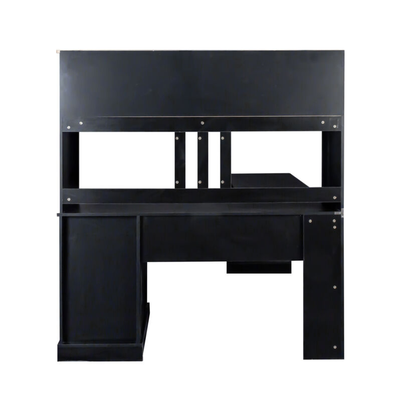 Home Office Computer Desk With Hutch, Antiqued Finish