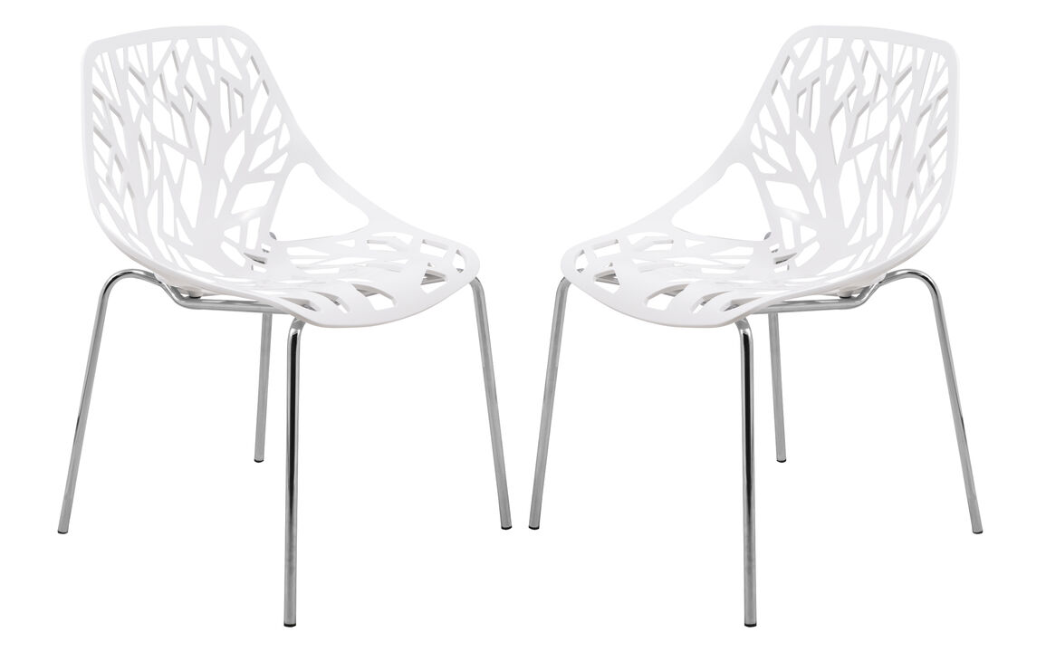 LeisureMod Asbury Dining Stackable Chair in Polypropylene Seat and Chrome Legs Set of 2