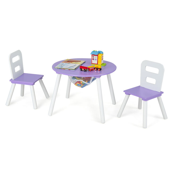 Wood Activity Kids Table and Chair Set with Center Mesh Storage for Snack Time and Homework