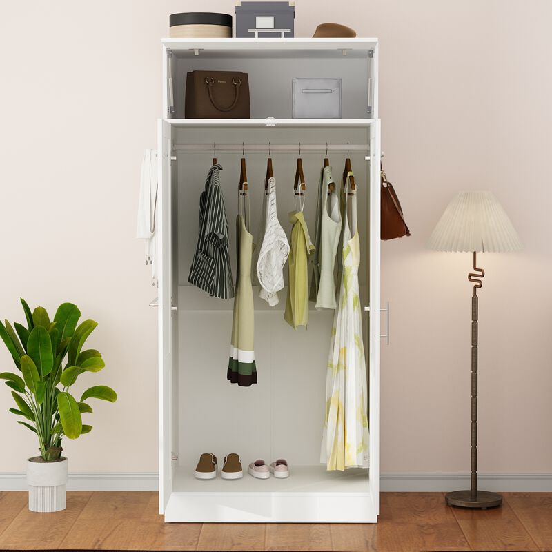 FUFU&GAGA Modern Double-Door Wardrobe with Top Storage Cabinet (31.5" W x 20.6" D x 70.9" H),White