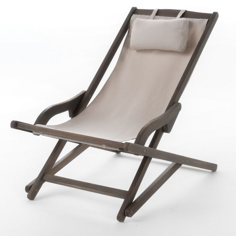 Mikki Portable Sling Chair Set of 2 with Pillows, Beige Polyester, Wood