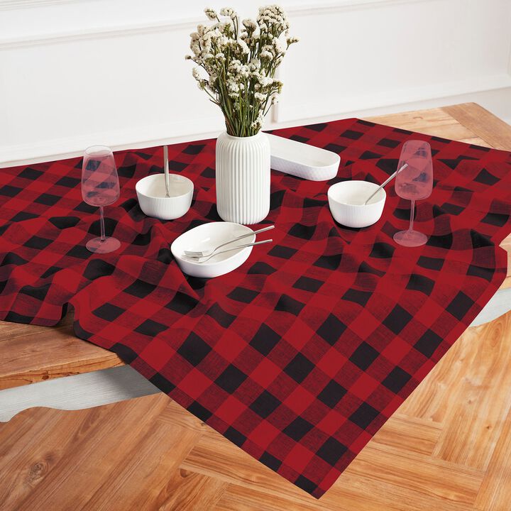 Solino Home 100% Pure Linen Table Throw 52 x 52 Inch | Buffalo Check