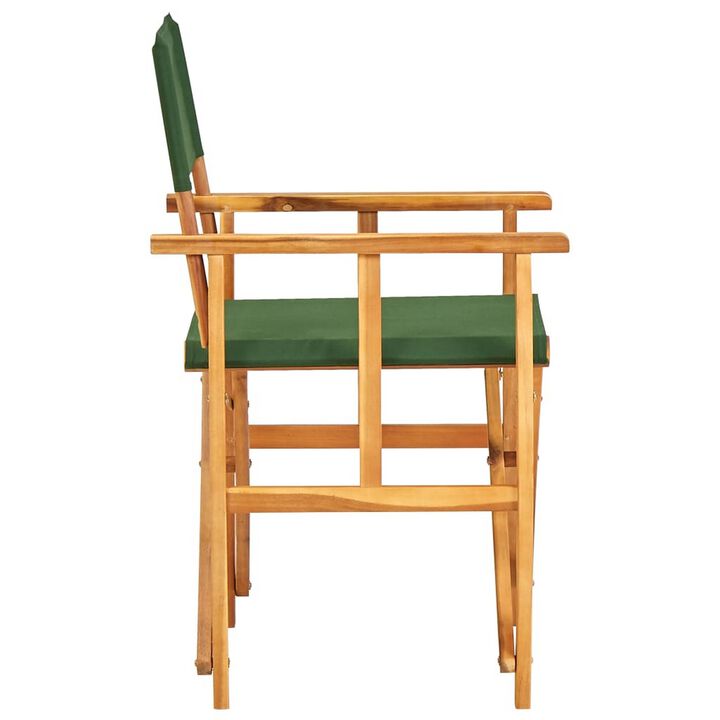 Outdoor Foldable Directors Chair, Brown Acacia Wood, Green Fabric - Benzara