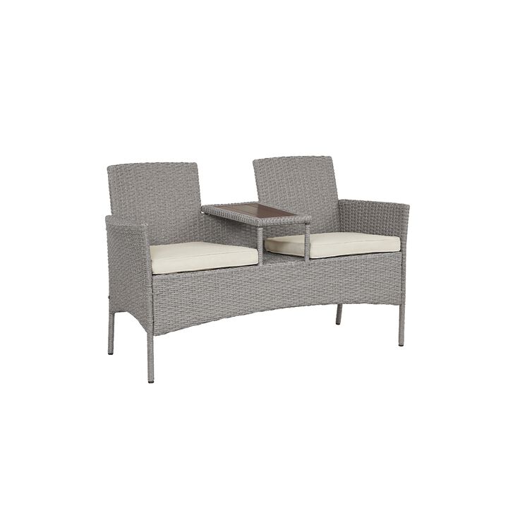 Outdoor Patio Wicker Loveseat with Cushion - 55" - Gray and Beige
