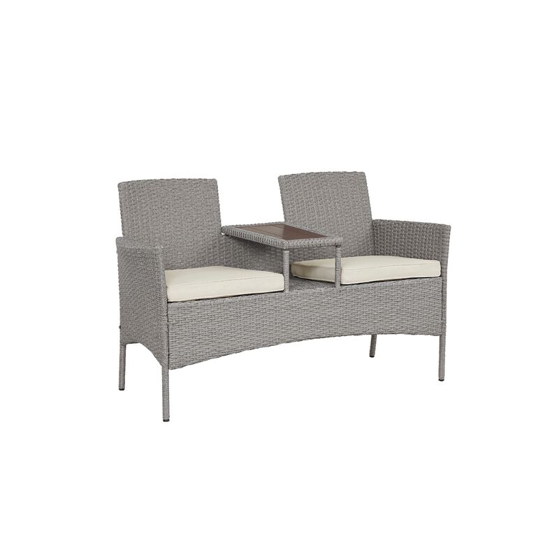 Outdoor Patio Wicker Loveseat with Cushion - 55" - Gray and Beige