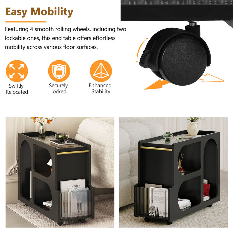 Merax Mobile End Table with Lockable Wheels