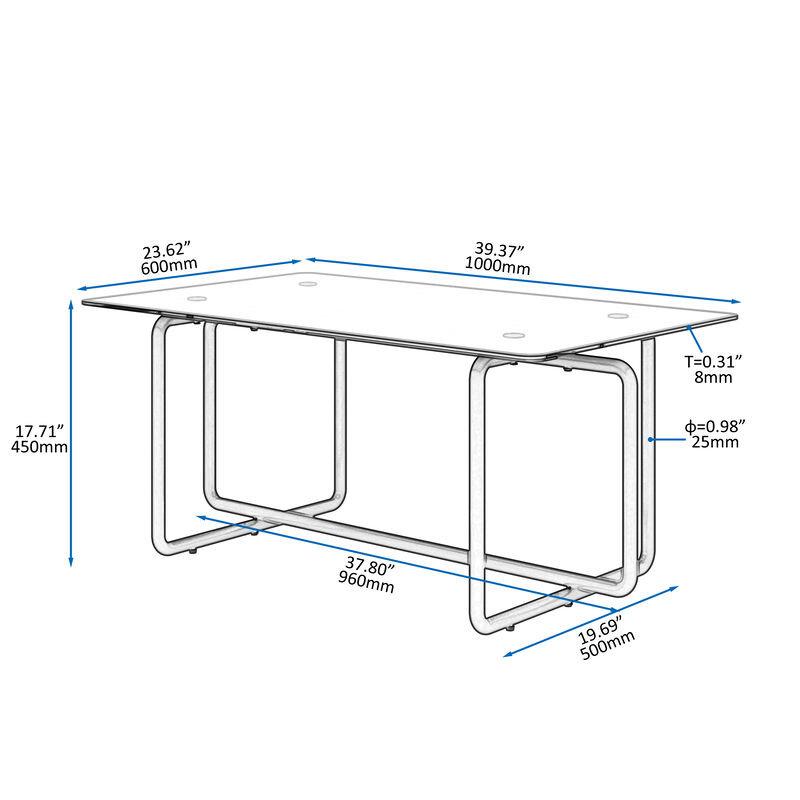 Hivvago Modern Designed Tempered Glass Tea Table Rectangular Console Center Table