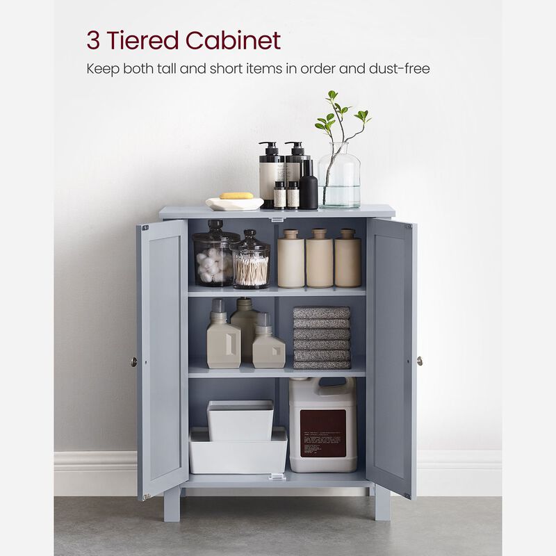 Bathroom Floor Storage Cabinet with Double Door Adjustable Shelf