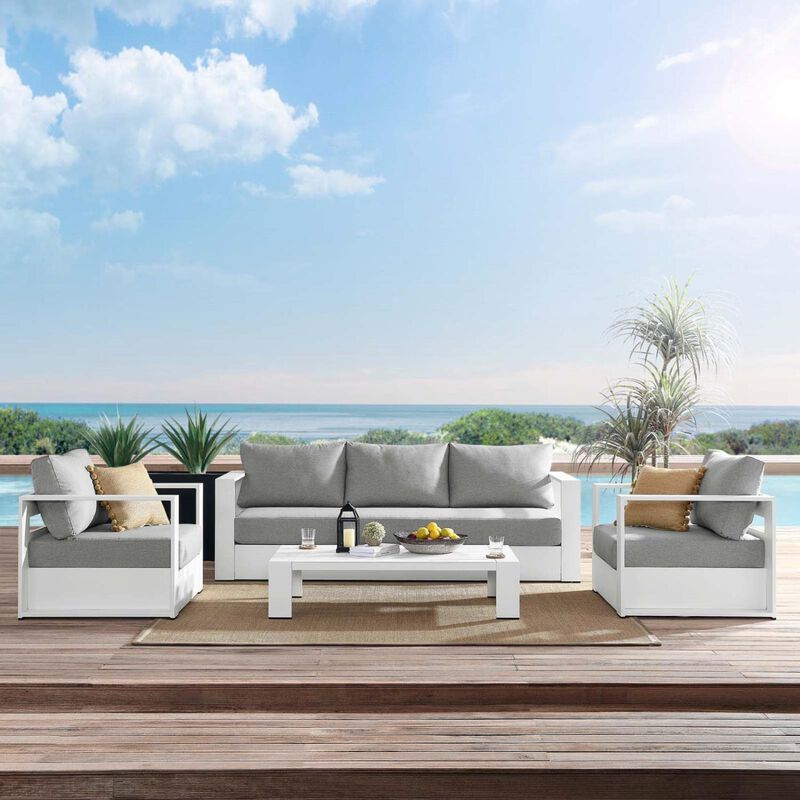 Modway Tahoe 4-Piece Fabric/Powder-Coated Aluminum Outdoor Set in Gray/White