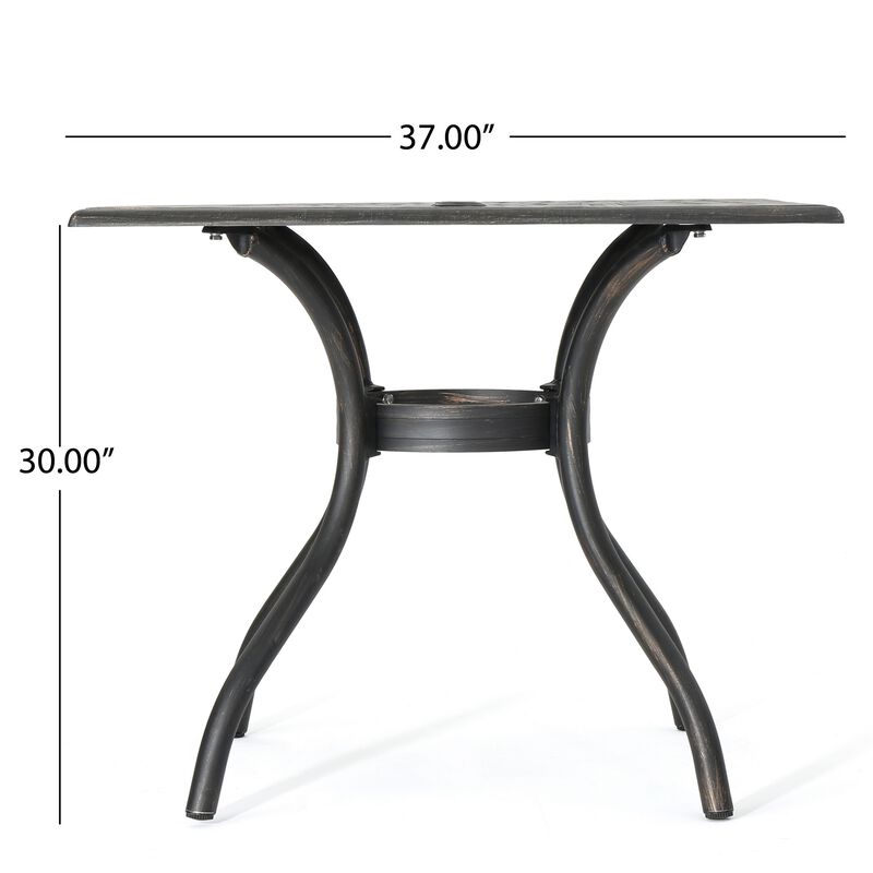 Serb Outdoor Dining Table, 37 Inch Square, Handcrafted Copper Patina Finish