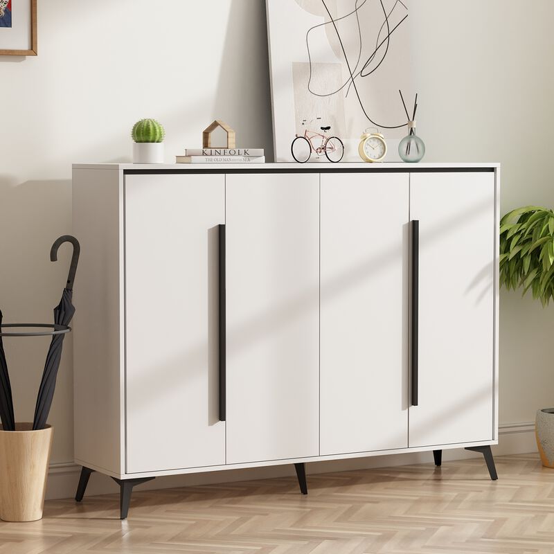 FUFU&GAGA White Shoe Cabinet with Adjustable Shelves, 4 Tiers, 24 Pair Shoe Capacity, 55.1-in Width, 43.3-in Height