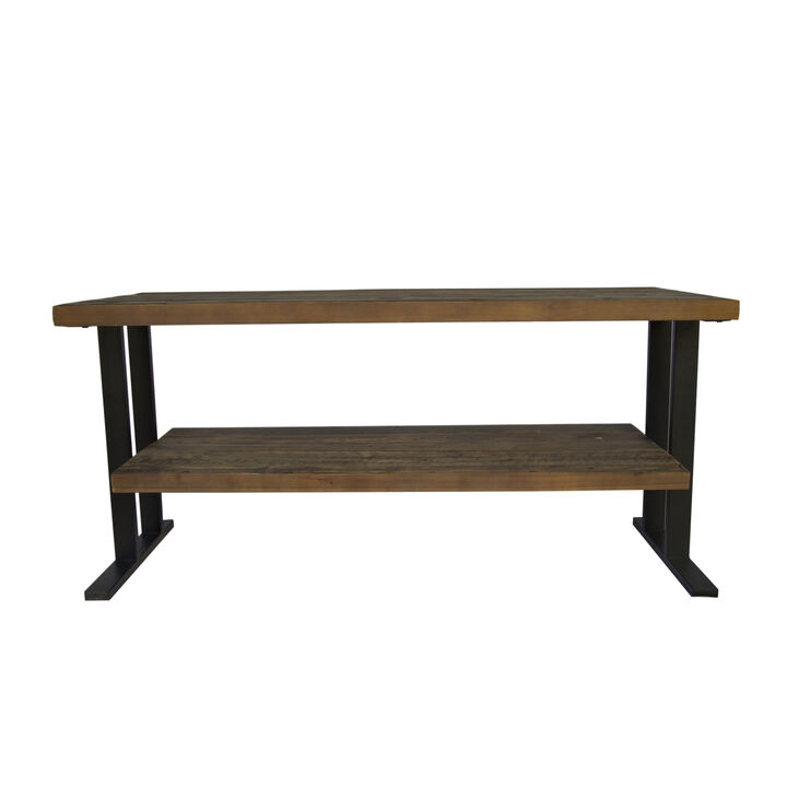 Media Console Table With One Shelf To Your Home Decor, Natural Reclaimed Wood And Black Finish