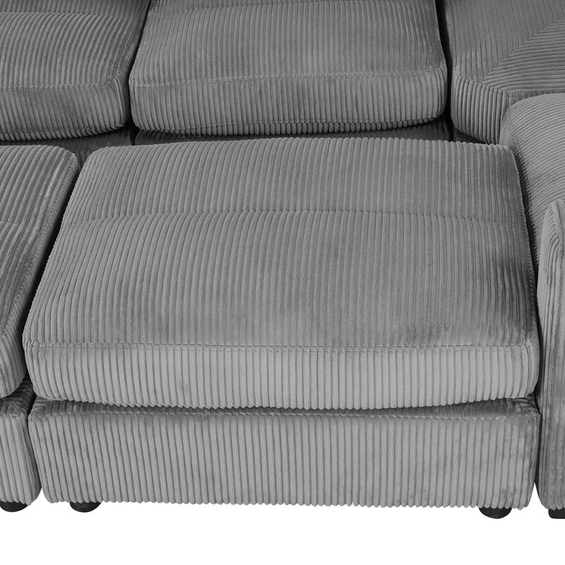121.3" Sectional Couch Sofa Bed Modular Sofa with Two Movable Ottomans for Living Room, Gray