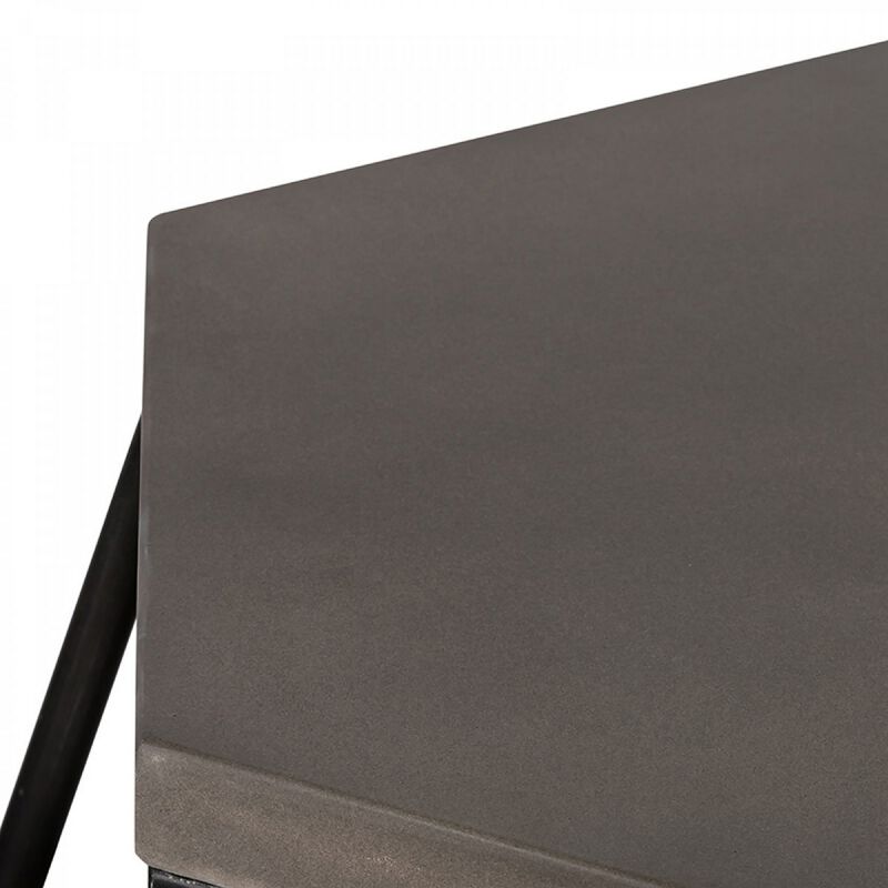Hexagonal Concrete End Table with Metal Base, Gray and Black-Benzara