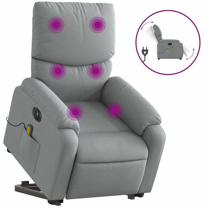 Electric Stand up Massage Recliner Chair Light Gray Fabric