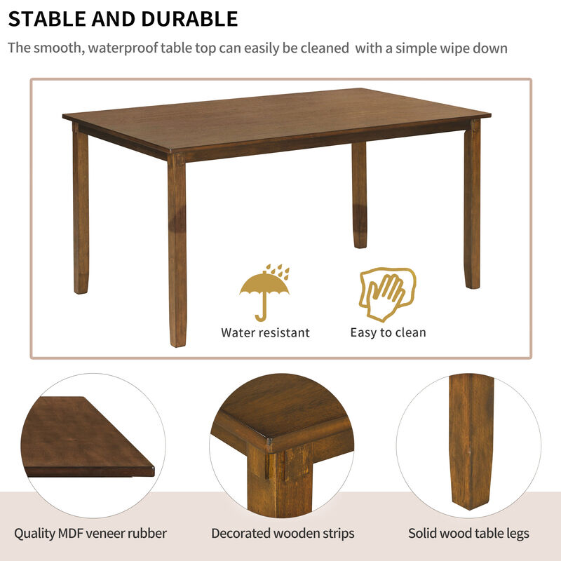 Merax 6-Piece Kitchen Dining Table Set Wooden Rectangular Dining Table, 4 Fabric Chairs and Bench Family Furniture