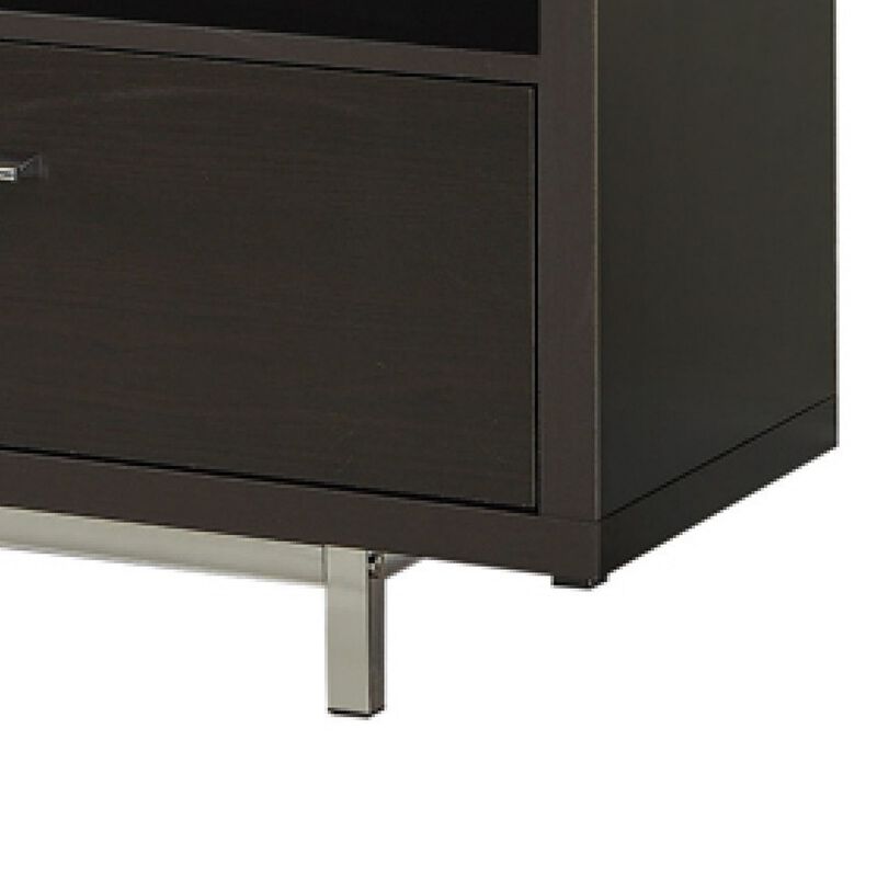 Fabulously Designed  tv console with chrome legs, Brown-Benzara