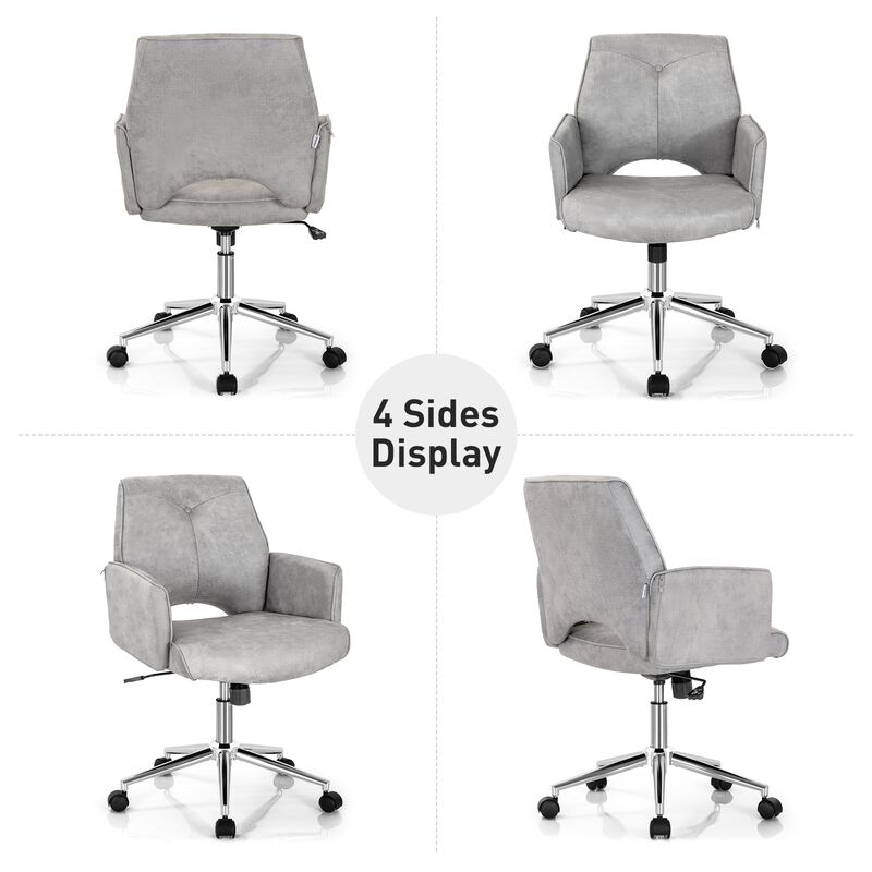 Adjustable Hollow Mid Back Leisure Office Chair with Armrest-Gray