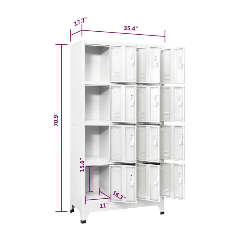 Rim 12 Locker Cabinet with Storage Compartments, Slate Gray Steel - Benzara