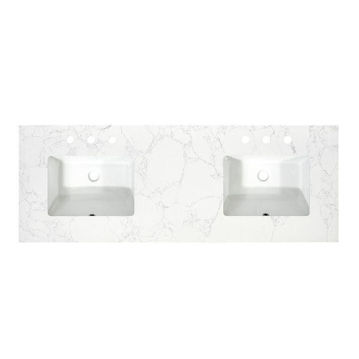 Altair Ceres 61 in. Engineered Stone Vanity Top in Grain White with Double White Sink