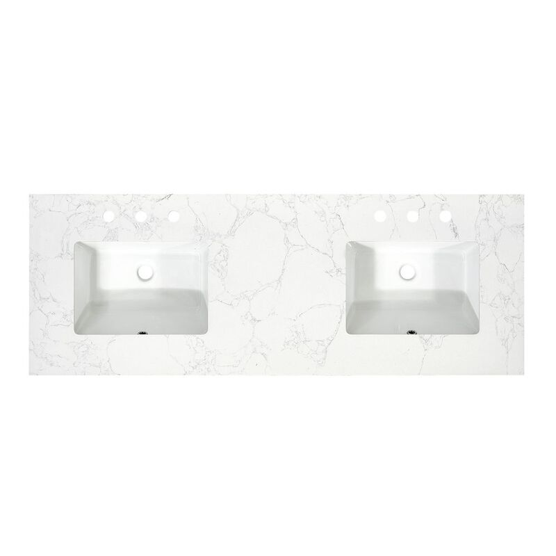 Altair Ceres 61 in. Engineered Stone Vanity Top in Grain White with Double White Sink